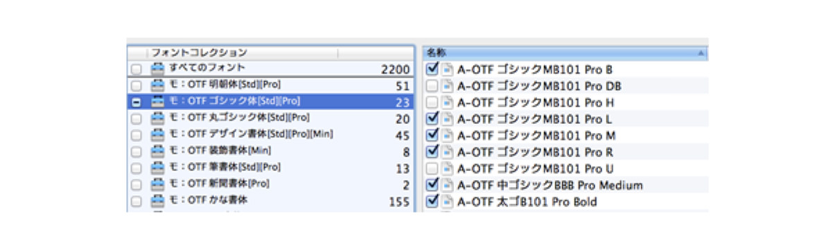 フォント個別のON、OFFが可能